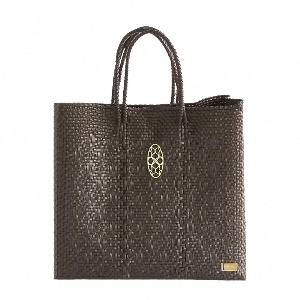 NEW LOLA'S BAG women's medium woven shoulder strap tote bag in brown